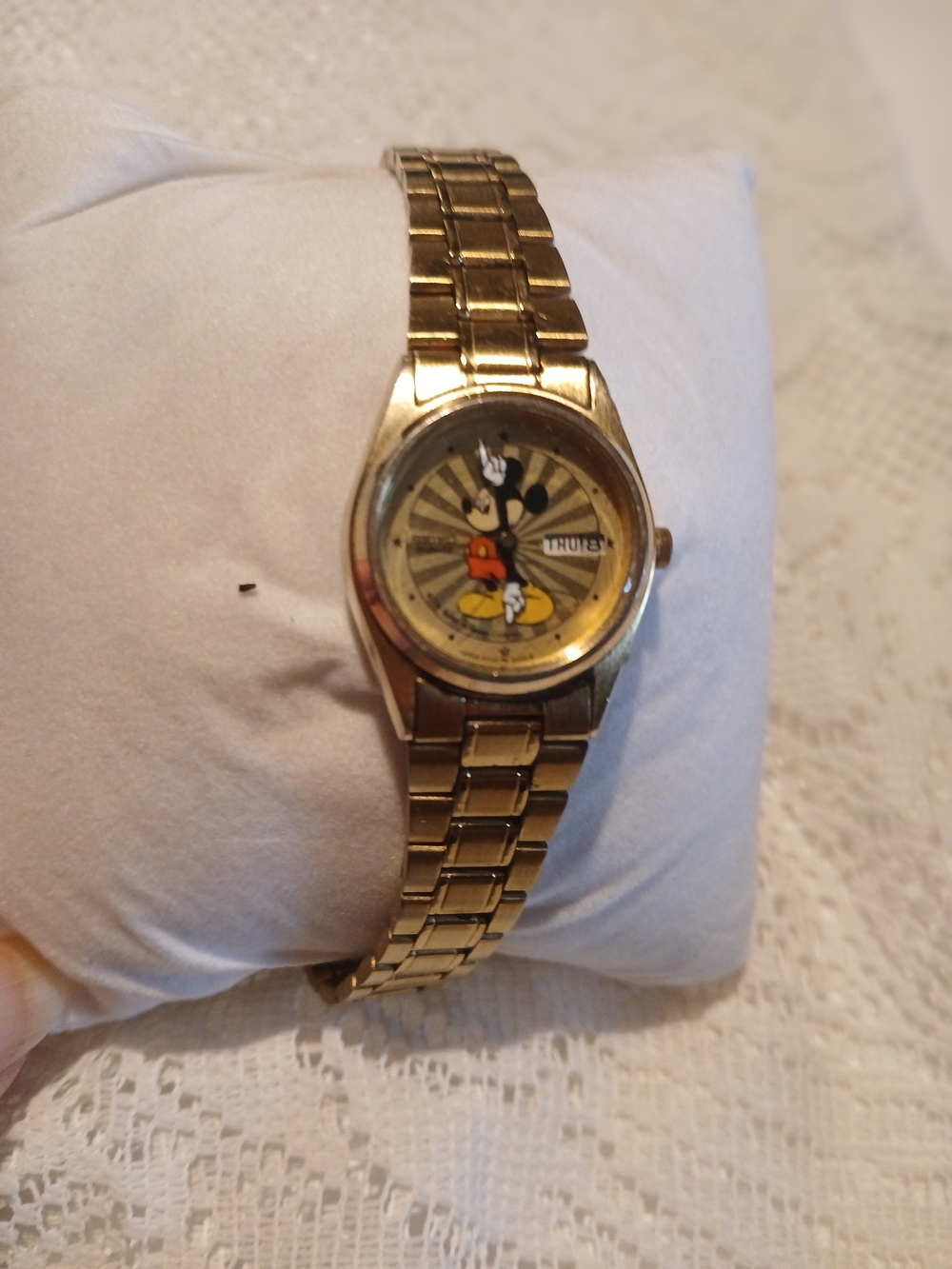 Seiko Gold-Tone Mickey Mouse Dial Wristwatch